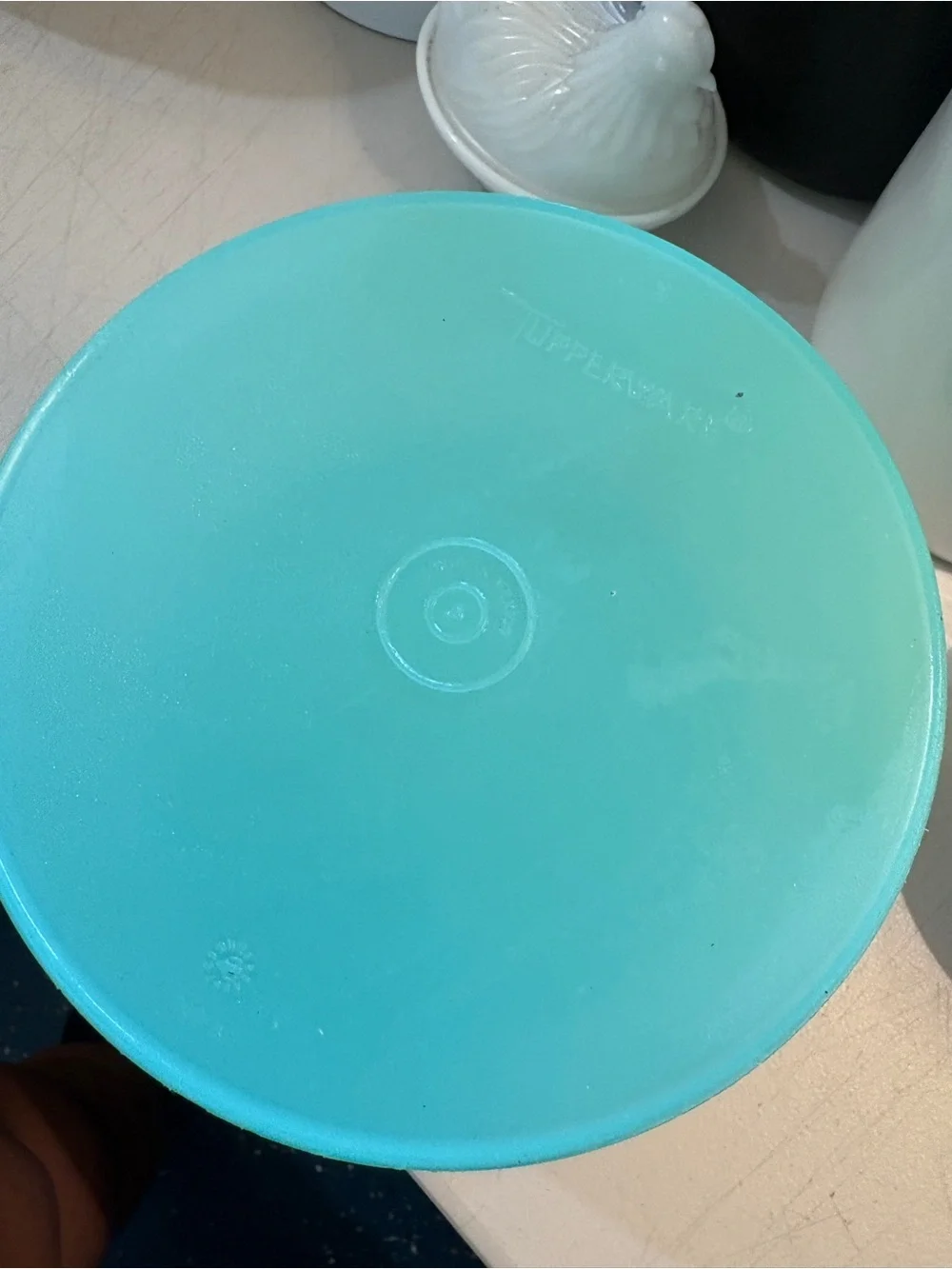 Vintage Tupperware Aqua Round Food Storage Container 5”x7”